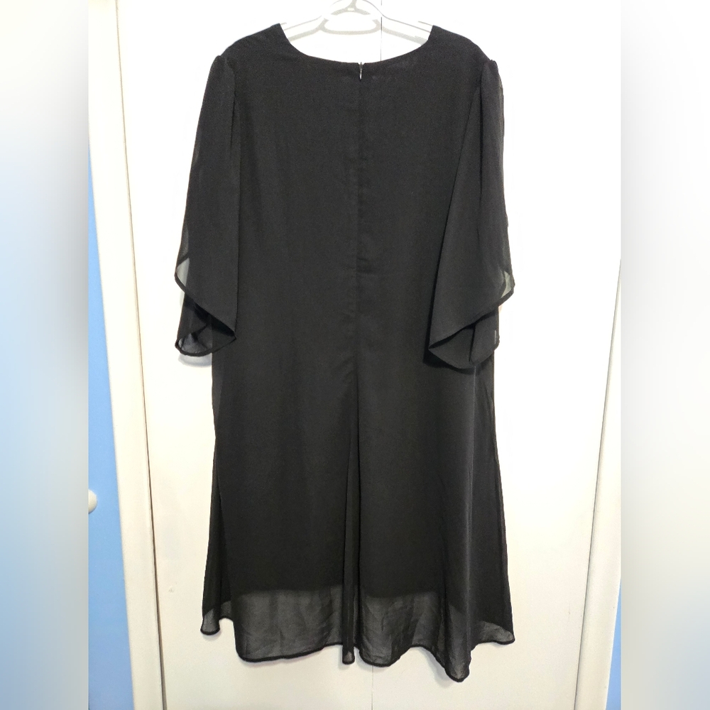 Agnes‎ Orinda Black Chiffon Overlay Dress 3X Flutter Sleeve NWT - Picture 6 of 6